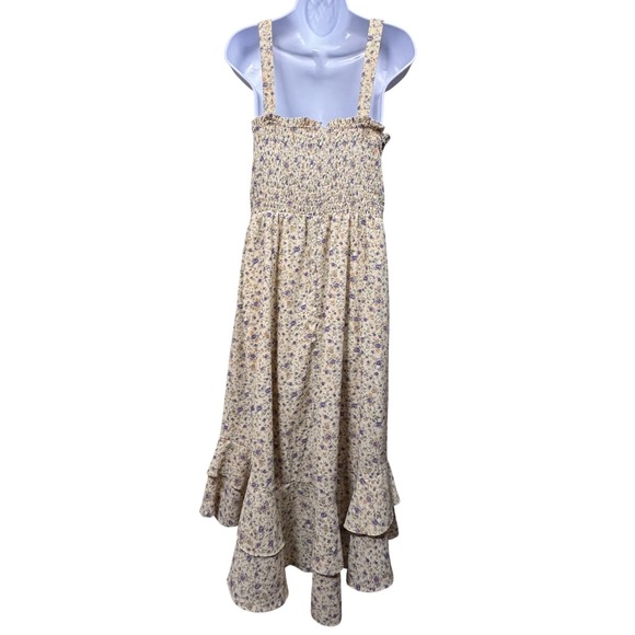 Floral Smocked Midi Dress Ruffle Tiered L Cottagecore Milkmade Prairie Feminine - Picture 6 of 10